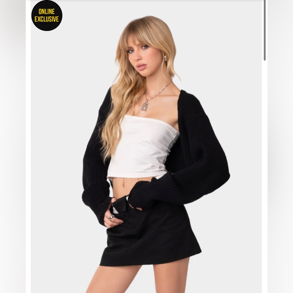 Edikted Black Shrug Shoulder Sweater